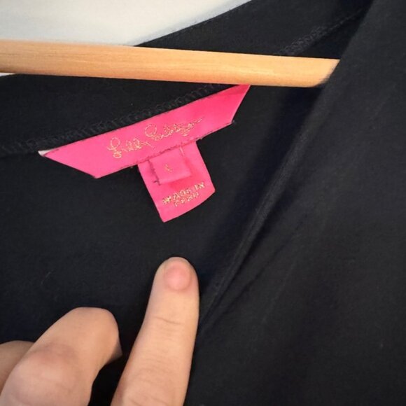 Lilly Pulitzer EUC 3/4 sleeve Fontaine flutter ruffle cuff onyx black top - Picture 6 of 8